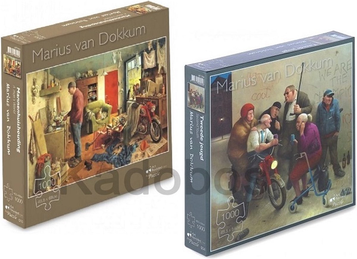 2x puzzel 1000 pcs - Marius van Dokkum - Mannenhuishouding - 2e jeugd