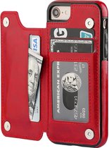 ShieldCase geschikt voor Apple iPhone SE 2022 wallet case - rood - Bookcase hoesje portemonnee - Walletcase flipcase shockproof hoesje pasjeshouder
