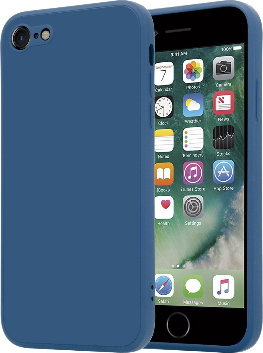 ShieldCase geschikt voor Apple iPhone SE 2022 vierkante silicone case - blauw - Siliconen hoesje - Shockproof case hoesje - Backcover case - Bescherming