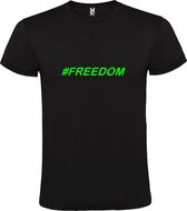 Zwart  T shirt met  print van "# FREEDOM " print Neon Groen size S