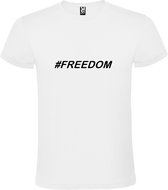 Wit  T shirt met  print van "# FREEDOM " print Zwart size S