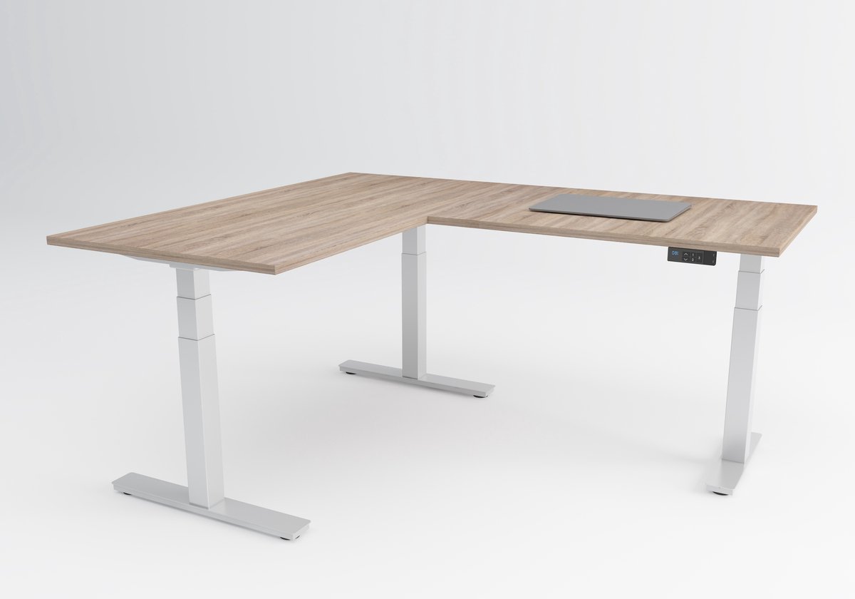 Tri-desk Advanced-Edge | Elektrisch zit-sta hoekbureau | Wit onderstel | Robson eiken blad | 200 x 80 + 80 x 80 cm