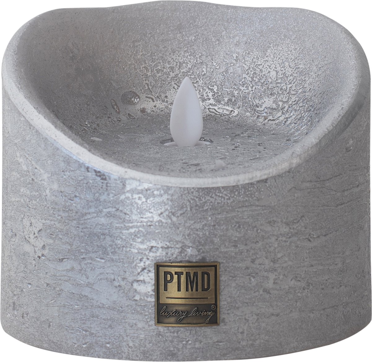 PTMD - Led kaars - Metallic zilver XL - 12,5 x `12,5 x 10 cm.