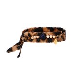 Yehwang - Stoffen Armband - Wikkelarmband - Panter - Cheetah - Bruin - Kralen