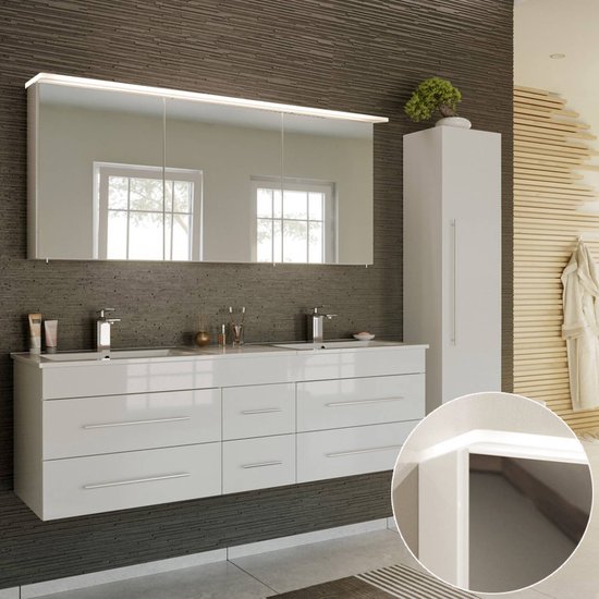 Ensemble de meubles de salle de bain en blanc brillant 153cm Lavabo avec meuble  sous... | bol