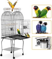 Ijzeren vogelkooi voor Papagaaien Kaketoe en Parkiet + Roestvrijstalen Kom & Afsluitbare Wielen