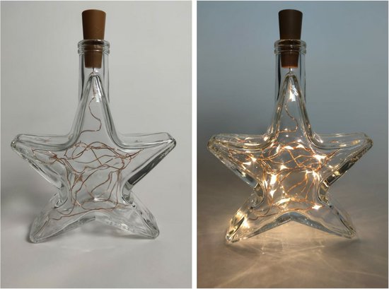 Lamp ster doorzichtig - Flessenlamp - Kurk met lichtjes - 20 LED lampjes