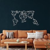 Wanddecoratie | Geometrische Wereldkaart / Geometric World Map  decor | Metal - Wall Art | Muurdecoratie | Woonkamer |Wit| 101x58cm