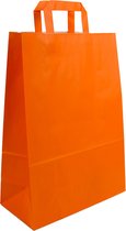 Papieren Draagtassen Oranje - 22+10x31 cm - Platte Handgrepen - 50 Stuks