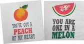 Kussensloop set van 2 - You are one in a melon - you've got a peach in my heart - sierkussen