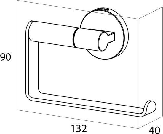 Technische tekening van een Tiger wc-rolhouder zonder klep, met afmetingen.