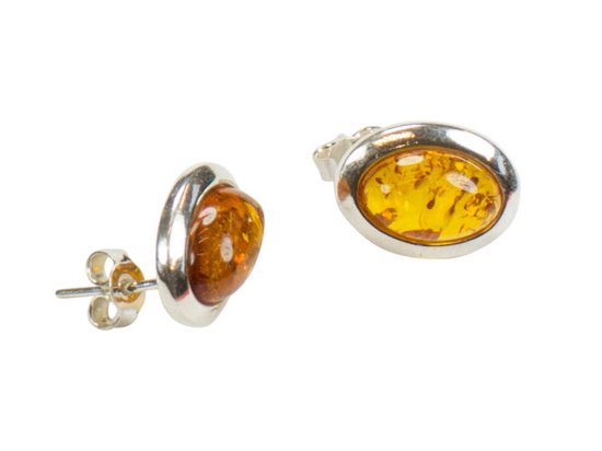 Zilveren knop oorbellen Barnsteen / Amber 925 zilver