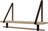 Plankje Roe 98cm - Handles and more® | DONKERBRUIN (Complete set: leren plankdragers + plank eikenhout + roede)