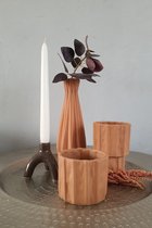 Mica Decorations Keramische bloempot,vaas en kaarsen houder bruin , SET VAN 4 , H26 x D9 cm