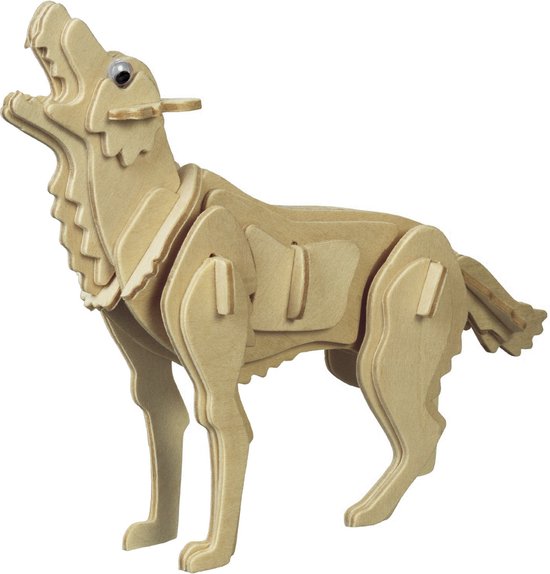 Houten dieren 3D puzzel wolf - Speelgoed bouwpakket 23 x 18,5 x 0,3 cm.