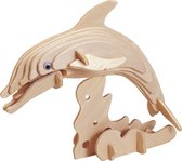Houten dieren 3D puzzel dolfijn - Speelgoed bouwpakket 23 x 18,5 x 0,3 cm.