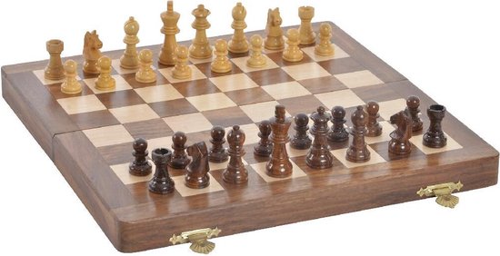 Afbeelding van het spel Houten schaakspel in kist/koffer 25 x 25 cm - Schaakspel - Schaken
