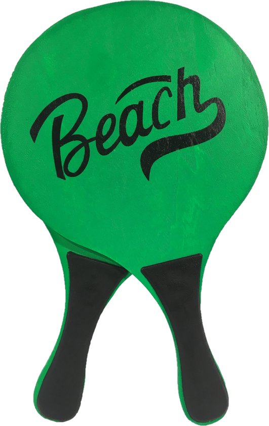 Foto: Houten beachball set neon groen strand balletjes rackets batjes en bal tennis ballenspel