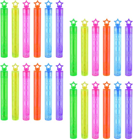 24x Bellenblaas buisjes neon kleuren met ster dop 4 ml voor kinderen - Uitdeelspeelgoed - Grabbelton speelgoed