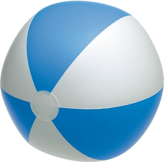 1x Opblaasbare strandbal blauw/wit 28 cm speelgoed - Buitenspeelgoed strandballen - Opblaasballen - Waterspeelgoed
