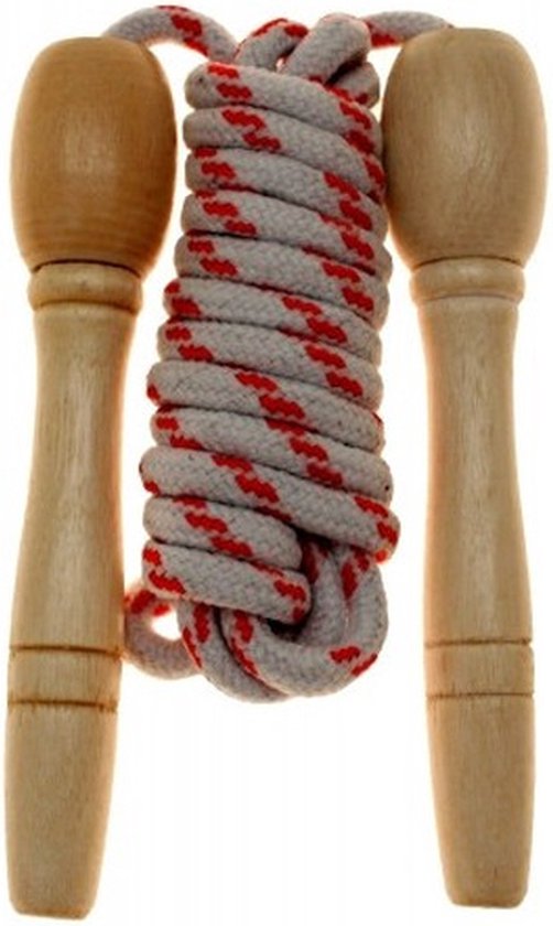 Krüger & Gregoriades Springtouw wit/rood - 230 cm - met houten handvatten - Buitenspeelgoed - Sportief speelgoed
