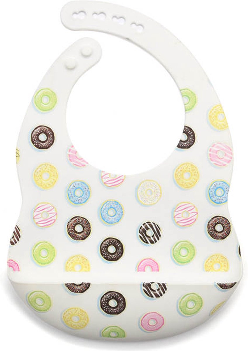 Goedkoopste Rammelaartje verstelbare siliconen slabber met opvangbak slabbetje donut print baby dreumes peuter