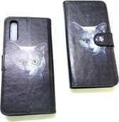 Samsung Galaxy A70 Zwarte kat Print - Portemonnee Wallet Case Pasjeshouder - boek Telefoonhoesje Kunstleer - Book case