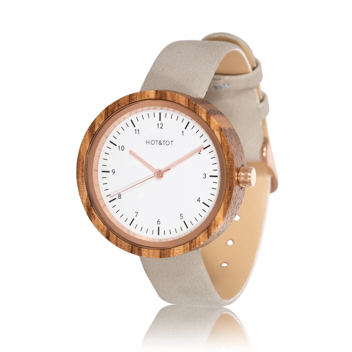 HOTTOT | Vita - Houten horloge voor dames - Vegan leer - 36mm - Zebrano hout - Roségoud