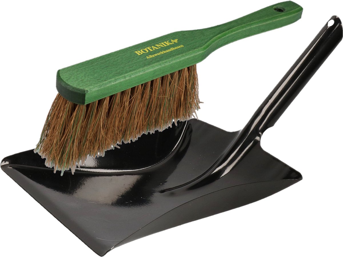 Goedkoopste Stoffer en blik zwart/groen van metaal/kokosharen voor buiten