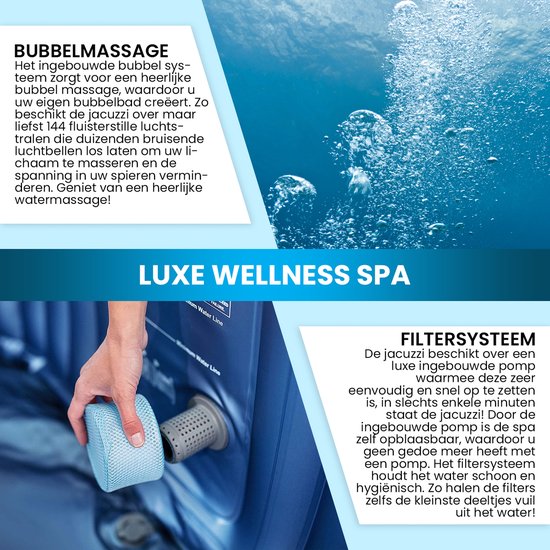 MSPA - Opblaasbare Jacuzzi voor 6 a 7 volwassenen - Luxe Spa 2026 - Verwarmde hottub met bubbels - Bubbelbad - Inclusief afstandsbediening, afdekzeil, schoonmaak filters, aansluitstuk, opblaasslang, verlichting en ingebouwde pomp - Jacuzzi - Welness