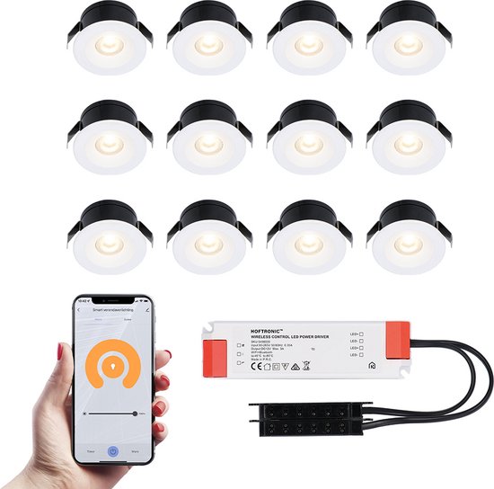 Cadiz witte Smart LED Inbouwspots complete set - Wifi & Bluetooth - 12V - 3 Watt - 2700K warm wit
