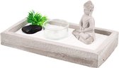 Boeddha zen garden set - Grijs / Multicolor - Steen / Glas - 19 x 10 x 8 cm - Zen - Zen tuin - Tuintje - Boeddha