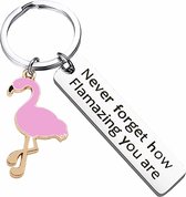 Fako Bijoux® - Sleutelhanger Never Forget How Flamazing You Are - Flamingo - Cadeau - Geschenk - Zilverkleurig