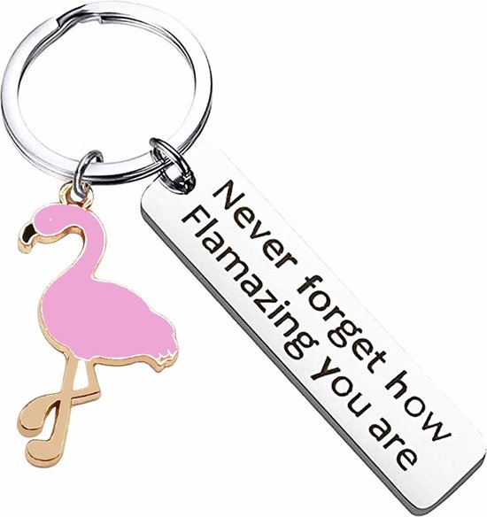 Fako Bijoux® - Sleutelhanger Never Forget How Flamazing You Are - Flamingo - Sleutelring Tekst - Cadeau - Geschenk - Zilverkleurig