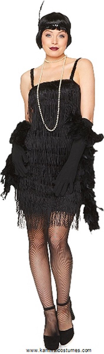 Karnival Costumes 20's Party Jaren 20 Stralende Zwarte Flapper Jurk Charleston Kostuum Carnavalskleding Dames Carnaval - Polyester - Zwart - Maat L - 3-Delig Jurk/Handschoenen/Hoofdband