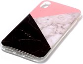 Peachy Marmer TPU Hoesje iPhone XR - Roze Zwart