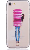 Peachy Doorzichtig Macaron hoesje iPhone 7 8 SE 2020 SE 2022 Roze koekjes met meisje TPU case