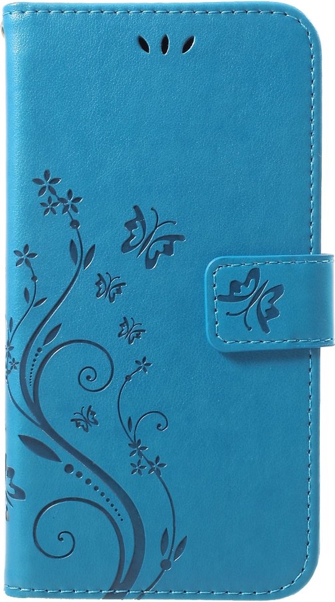 Peachy Vlinder Wallet Kunstleer TPU Case geschikt voor iPhone XR - Blauw hoesje