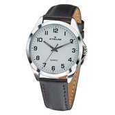 ATRIUM - Horloge - Heren - Zilver - Analoog - Leer Zwart - Lederen Bandje - Verstelbaar - Duidelijk - Quartz uurwerk - Edelstalen sluiting - A10-10