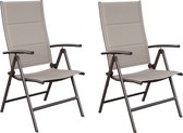 Set - Lot de 2 fauteuils de jardin ORION avec accoudoirs - 2 chaises de jardin - Pliables - Chaises Chaises pliantes - Fauteuil Multi-positions - Dossier haut - Réglable 7 positions - Aluminium - Textilène - Moka