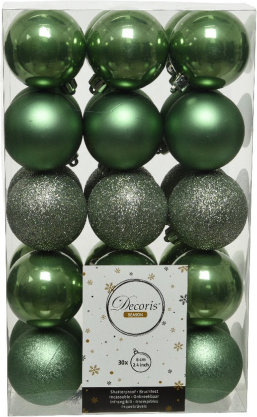 30x stuks plastic kerstballen salie groen (sage) 6 cm - Onbreekbare  kunststof kerstballen | bol.com