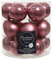 18x stuks kleine kerstballen oud roze (velvet) van glas 4 cm - mat/glans - Kerstboomversiering