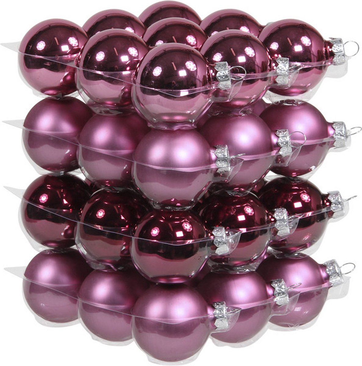 Set van 36 kleine kerstballen in cherry roze, D4 cm, glas.