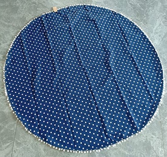 Hamam doek rond 150 Ø d. blauw met witte stippen