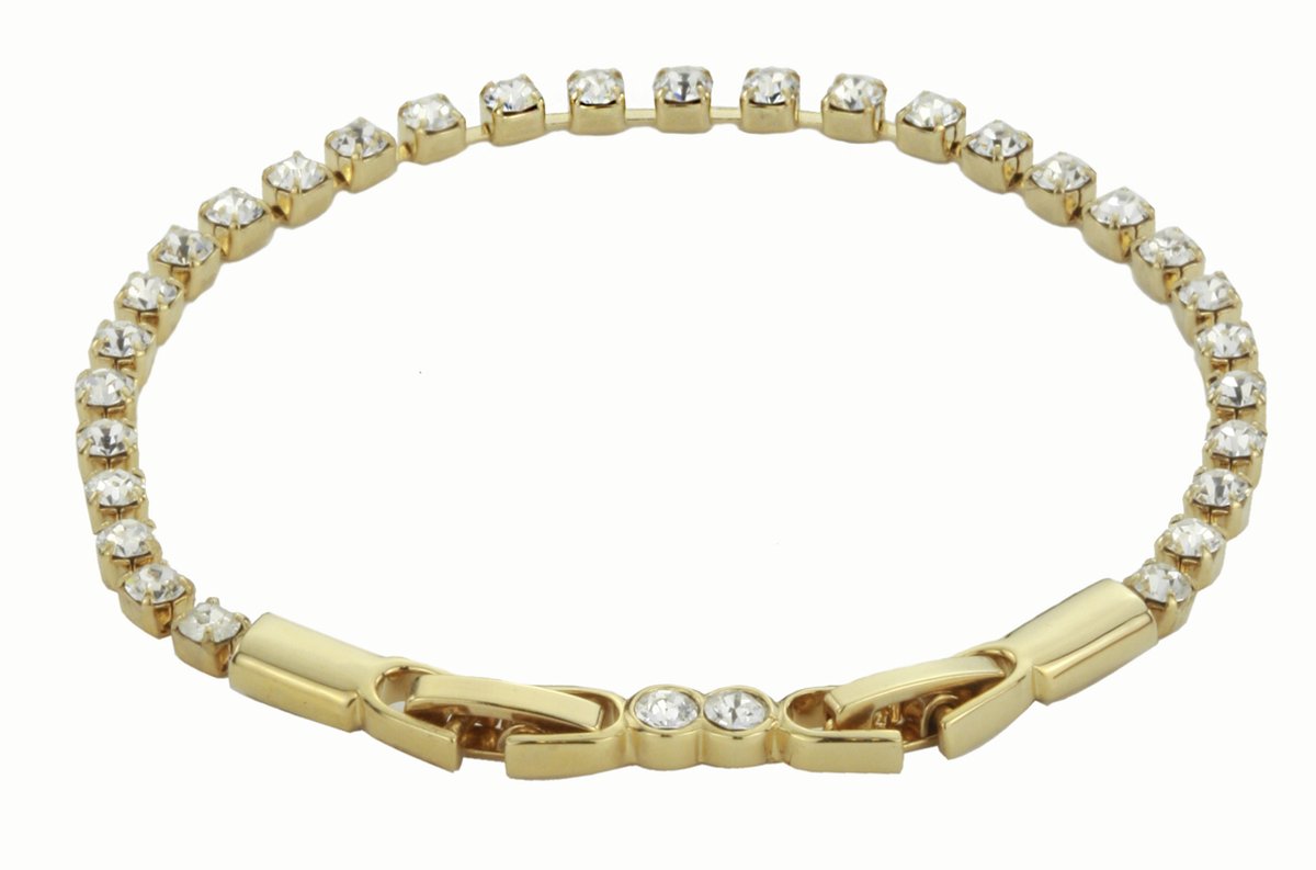 Traveller Armband - Dames - Tennisarmband - Goudkleurig - Kristal - Preciosa Crystals - Lengte Verstelbaar 18-20,5 cm - Verguld - 157498