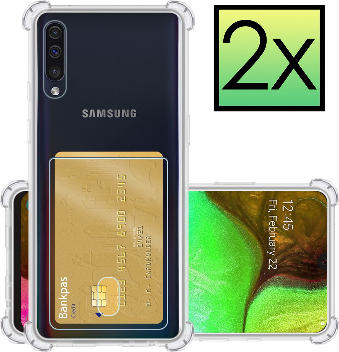 Hoesje - 2 Stuks - Geschikt voor Samsung Galaxy A70 / A70s - Met Pashouder en Kaarthouder - Telefoon Hoes Shockproof - Siliconen Case - Back Cover - Shock Proof - Pasjes Houder - Transparant