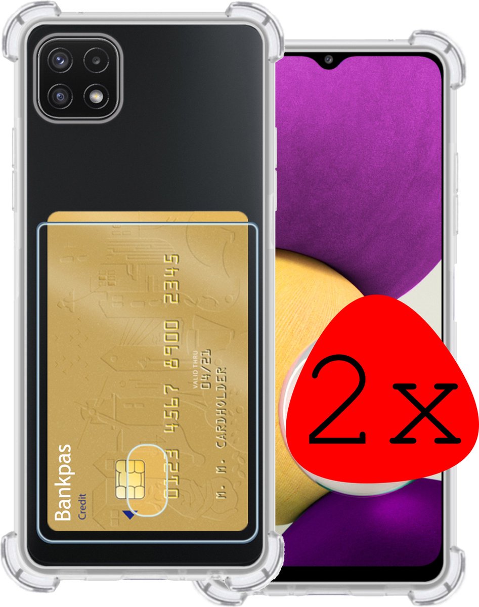 Hoesje 2 Stuks - Geschikt voor Samsung Galaxy A22 5G - Met Pashouder en Kaarthouder - Telefoon Hoes Shockproof - Siliconen Case - Back Cover - Shock Proof - Pasjes Houder - Transparant