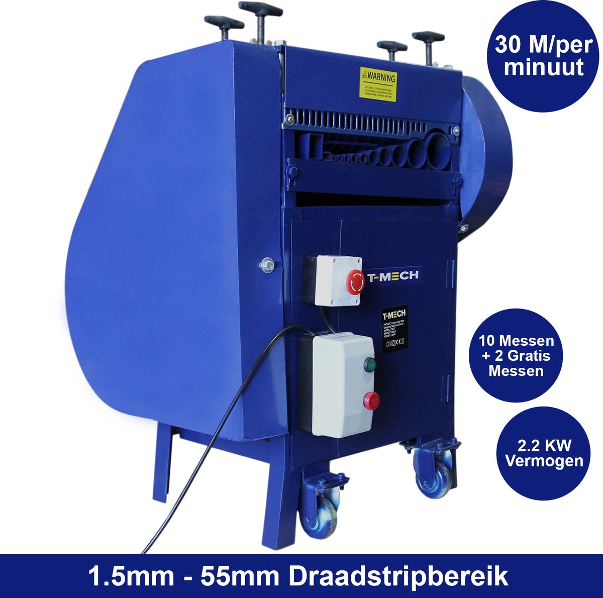 T-Mech Automatische Kabel stripper Machine - 55mm - 30M/min -  Vermogen 2.2KW - 2 GRATIS messen - 10 van te voren geinstaleerde messen.