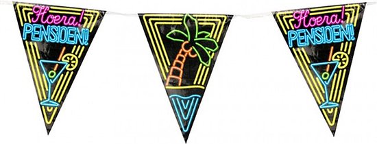 Paperdreams - Neon Party Vlaggen - Hoera Pensioen (10 m)
