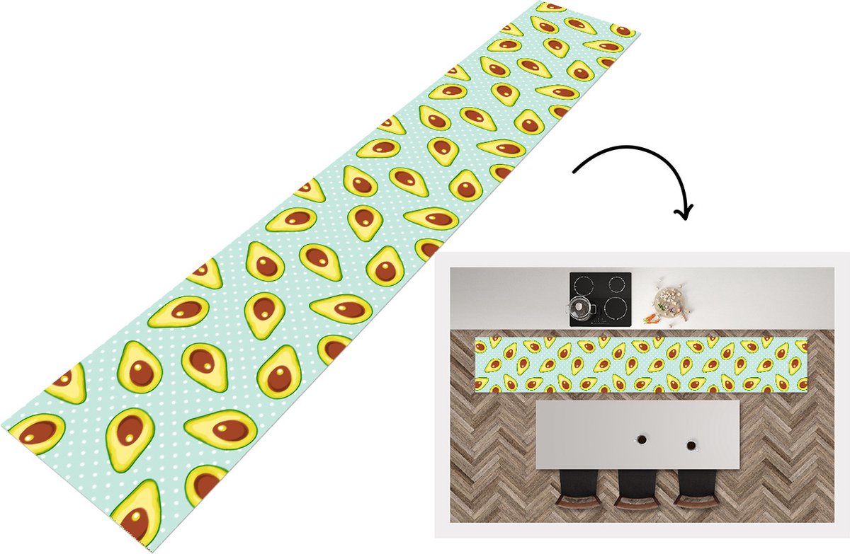 KitchenYeah Keukenloper - Keukenmat - Avocado - Patronen - Stippen - 360x60 cm - Keuken vloerkleed Multicolor